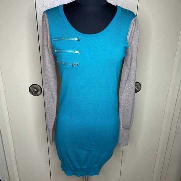 Teal and tan sweater dress - Picture 1 of 10
